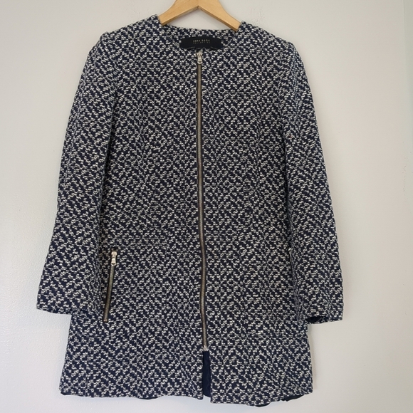 Zara Blazer Jacket Women's Medium Tweed Zippers Pockets Classy Business - Picture 1 of 12